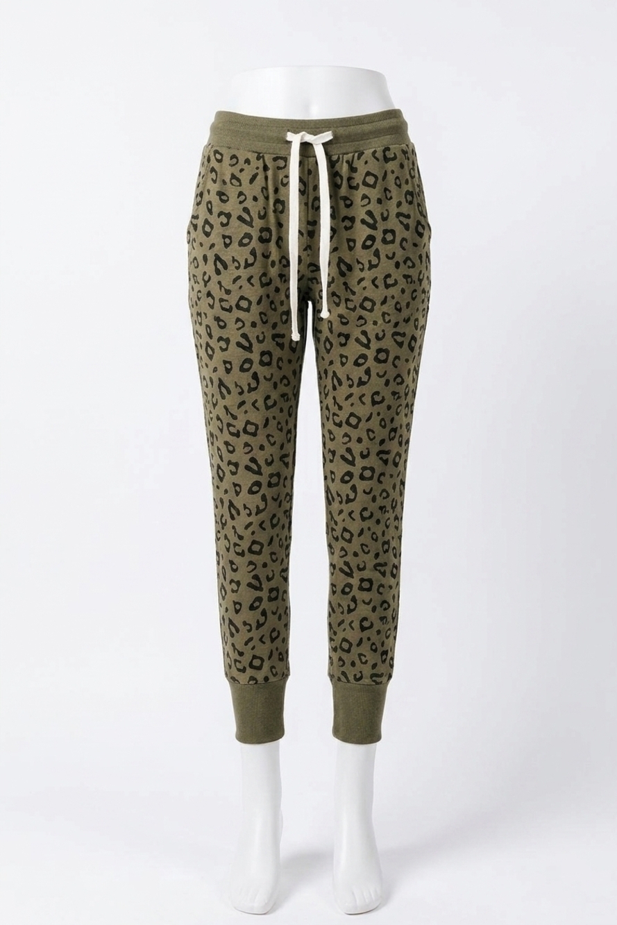 NEW AMPERSAND AVE triple stretch jogger pants in olive leopard